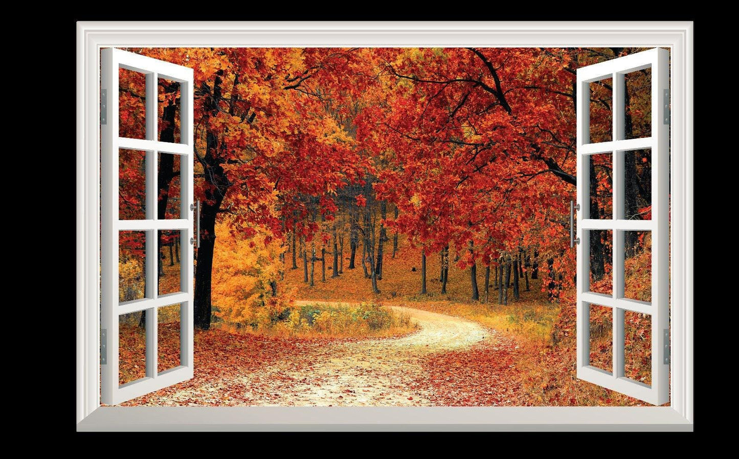 Autumn Forest Window View Wall Decal: Self-Adhesive Vinyl Mural