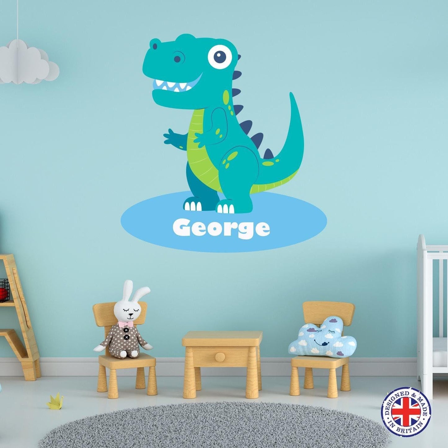 Personalised Dinosaur Wall Sticker Boys Bedroom Nursery Kids Name Vinyl T-rex