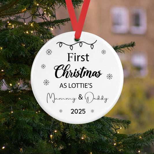Personalised First Christmas As Mummy Daddy Bauble 1st Xmas Tree Ornament Gift