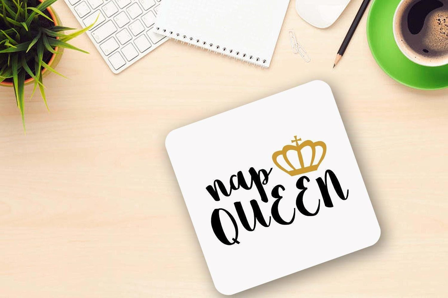 Nap Queen - Funny Ceramic Novelty Mug & Coaster Coffee Tea Cup Office Humour Workspace Gift