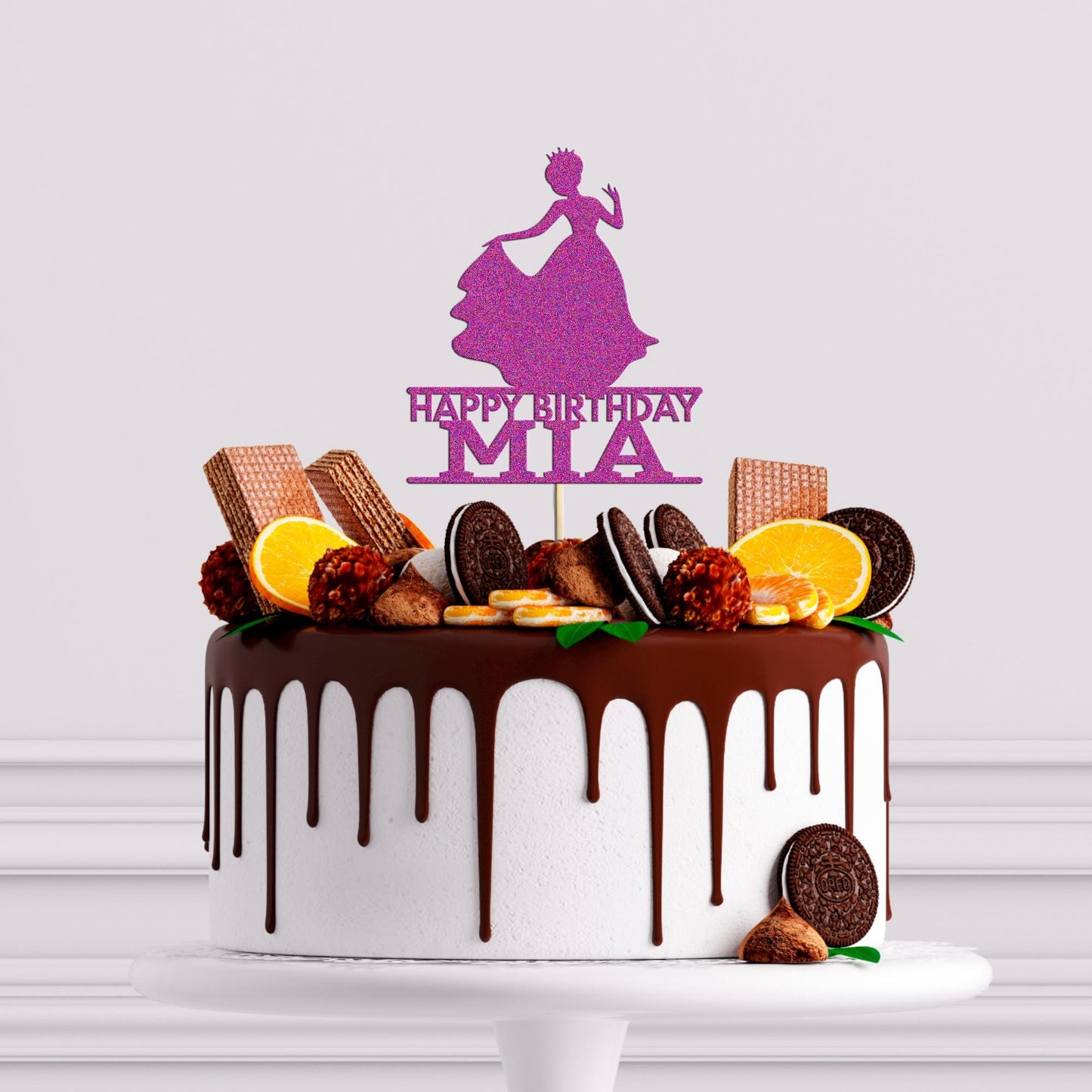 Princess Cake Topper Personalised Ball Gown Decoration for Girls Customise with Any Name