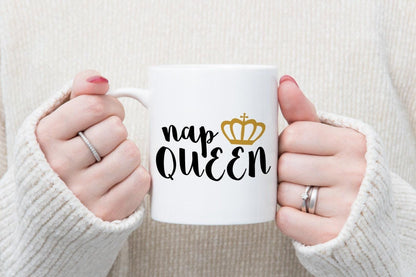 Nap Queen - Funny Ceramic Novelty Mug & Coaster Coffee Tea Cup Office Humour Workspace Gift