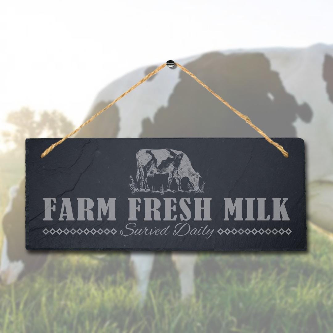 Farm Fresh Milk Laser Engraved Hanging Slate Farmhouse Allotment Plaque Sign