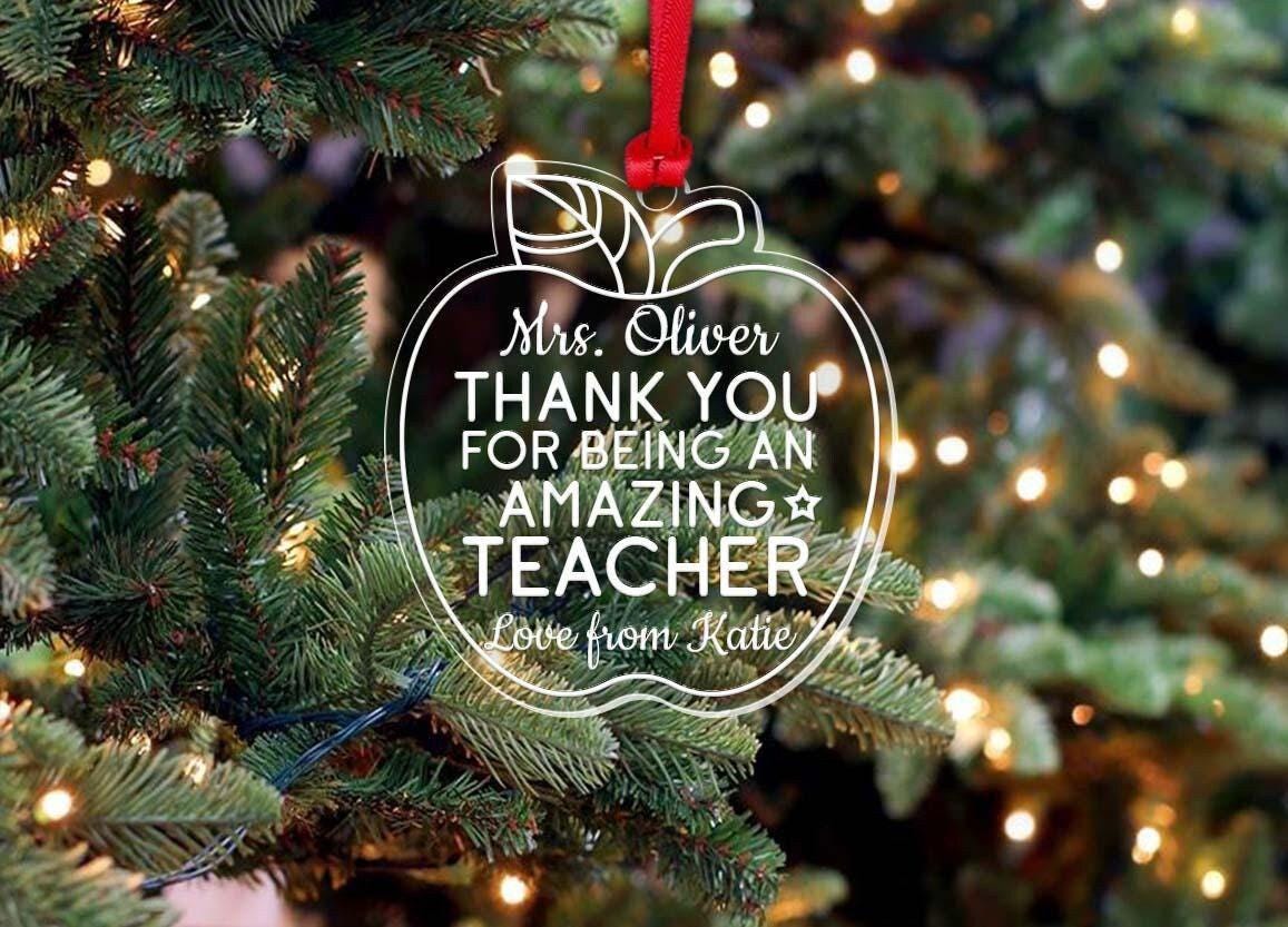 Personalised Teacher Christmas Bauble: Laser Engraved Acrylic Apple Ornament