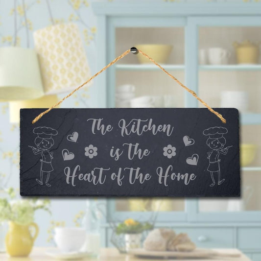 The Kitchen Is The Heart Of Home Laser Engraved Hanging Slate Home Plaque Sign