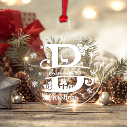 Personalised Christmas Bauble Family Name Monogram Xmas Decoration Gift 2 Sizes