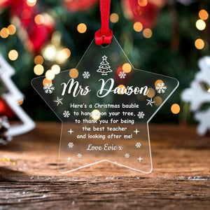 Personalised Teacher Christmas Bauble School Nursery Thank You Gift Xmas Star