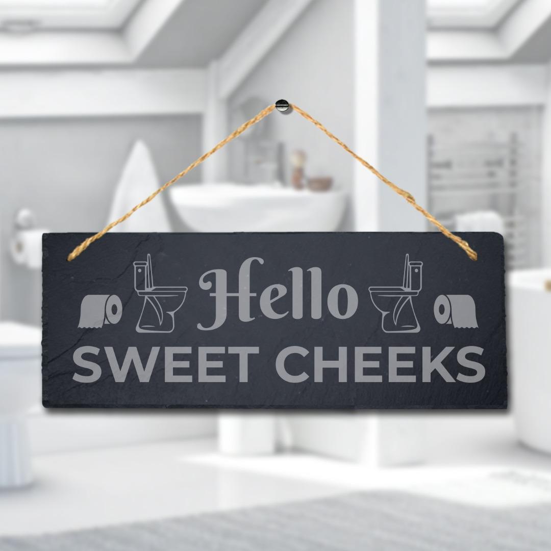 Sweet Cheeks Hanging Slate Sign Engraved Plaque Washroom Toilet Wc Bathroom Gift