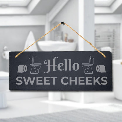 Sweet Cheeks Hanging Slate Sign Engraved Plaque Washroom Toilet Wc Bathroom Gift