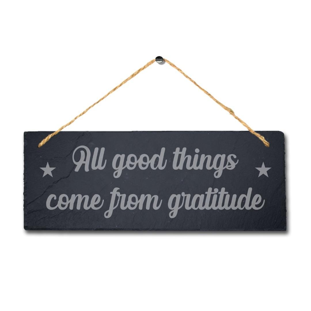 Gratitude Hanging Slate Sign Laser Engraved Plaque Kindness Thankful Home Gift