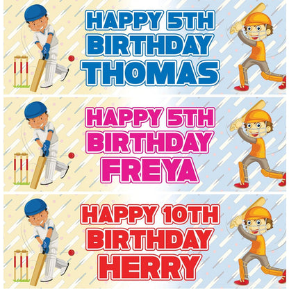 2 Personalised Cricket Birthday Party Celebration Banners Decoration Posters