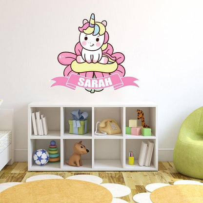 Personalised Flower Unicorn Wall Sticker Name Vinyl Decal Girls Kids Nursery Bedroom