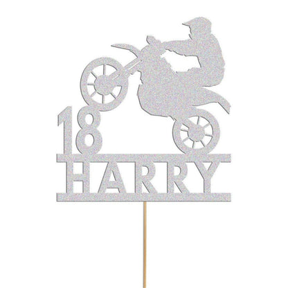Personalised Glitter Motorbike Cake Topper: Biker Birthday Decoration