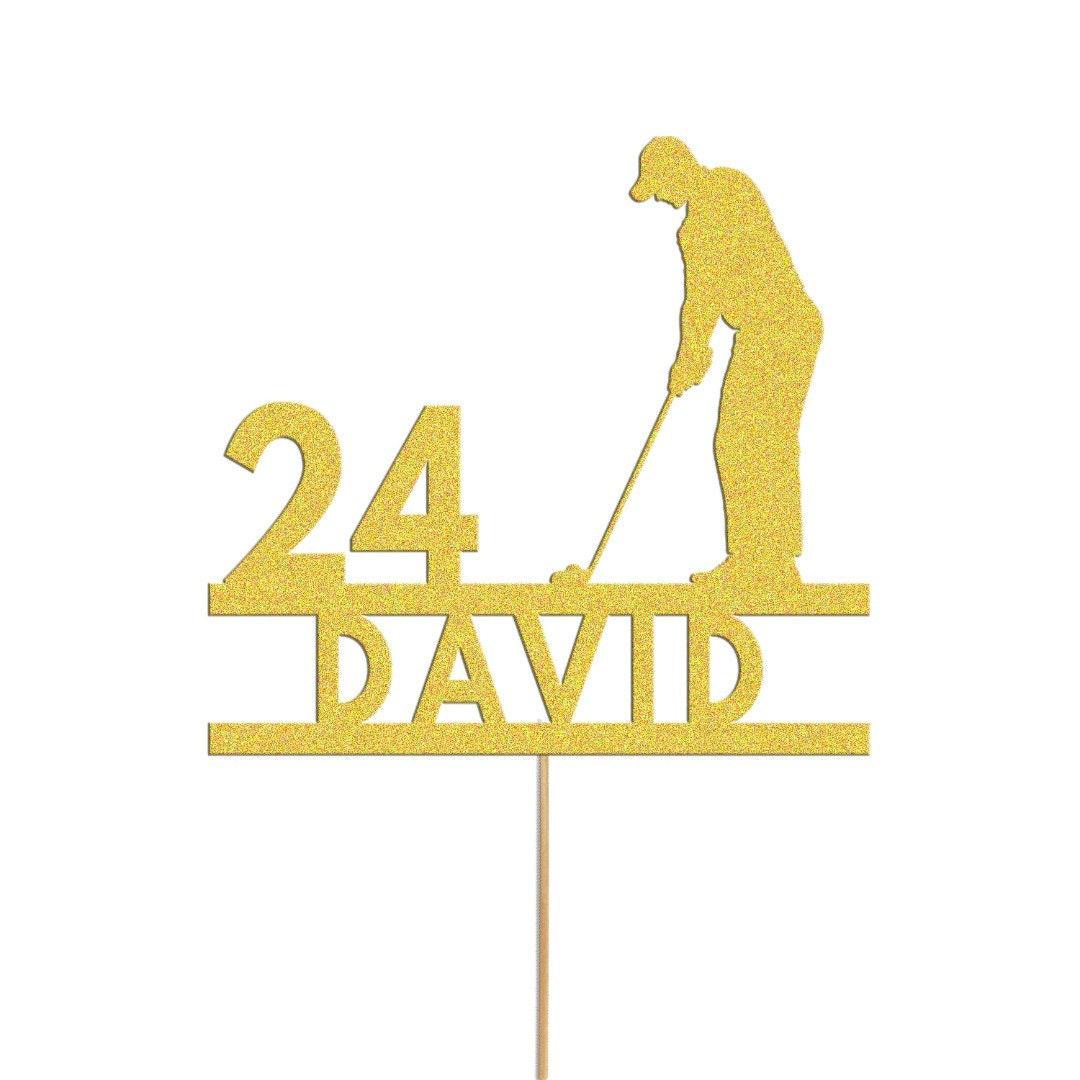 Personalised Glitter Golf Cake Topper: Golfer Birthday Decoration