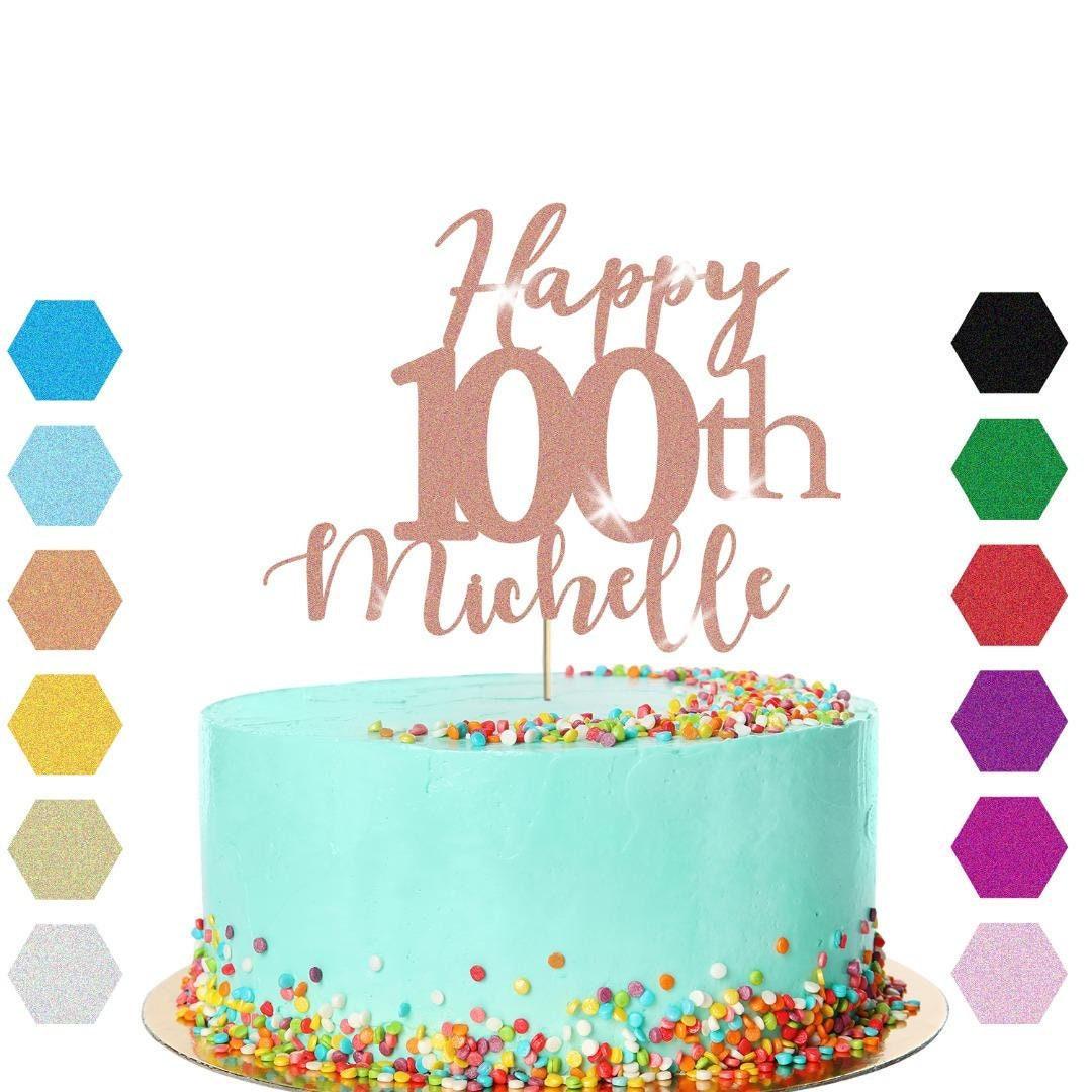 Personalised Name 100th Birthday Glitter Cake Topper Party Cake Decoration Gift