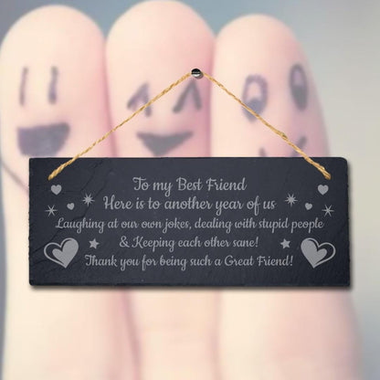Best Friend Besties Laser Engraved Hanging Slate Friendship Gift Plaque Sign