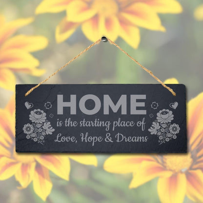 Home Love Hope Dreams Laser Engraved Hanging Slate House Allotment Plaque Sign