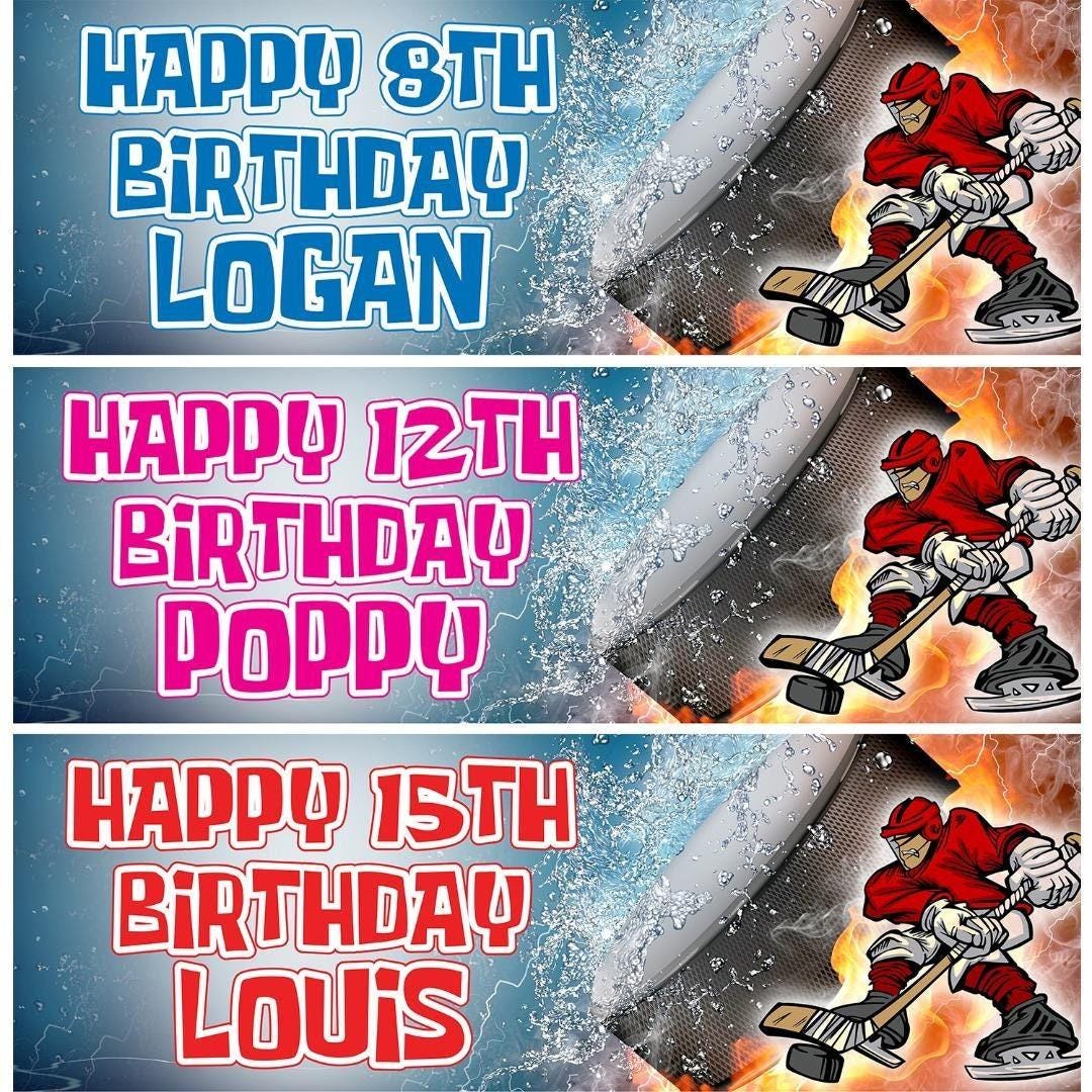 2x Personalised Ice Hockey Birthday Banner: Any Name & Age