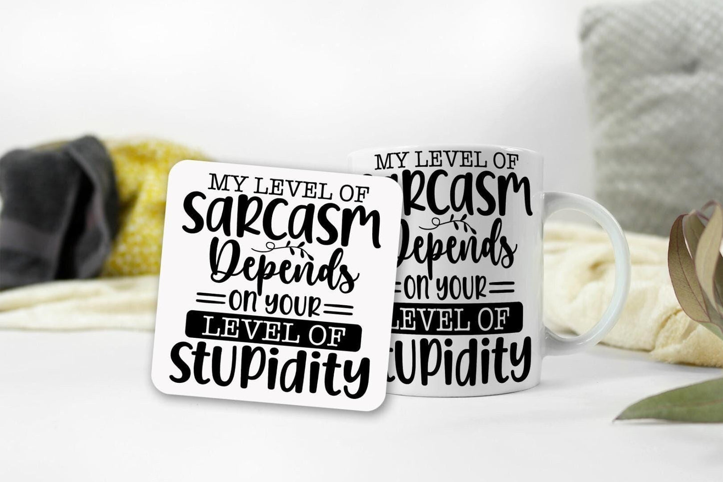 Sarcastic Mug And Coaster Gift Set My Level Of Sarcasm Funny Coffee Cup Gifts