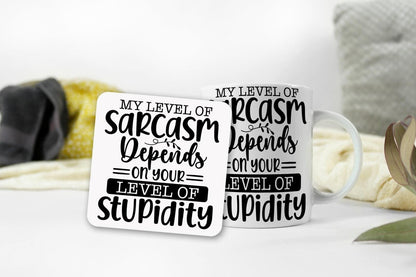 Sarcastic Mug And Coaster Gift Set My Level Of Sarcasm Funny Coffee Cup Gifts