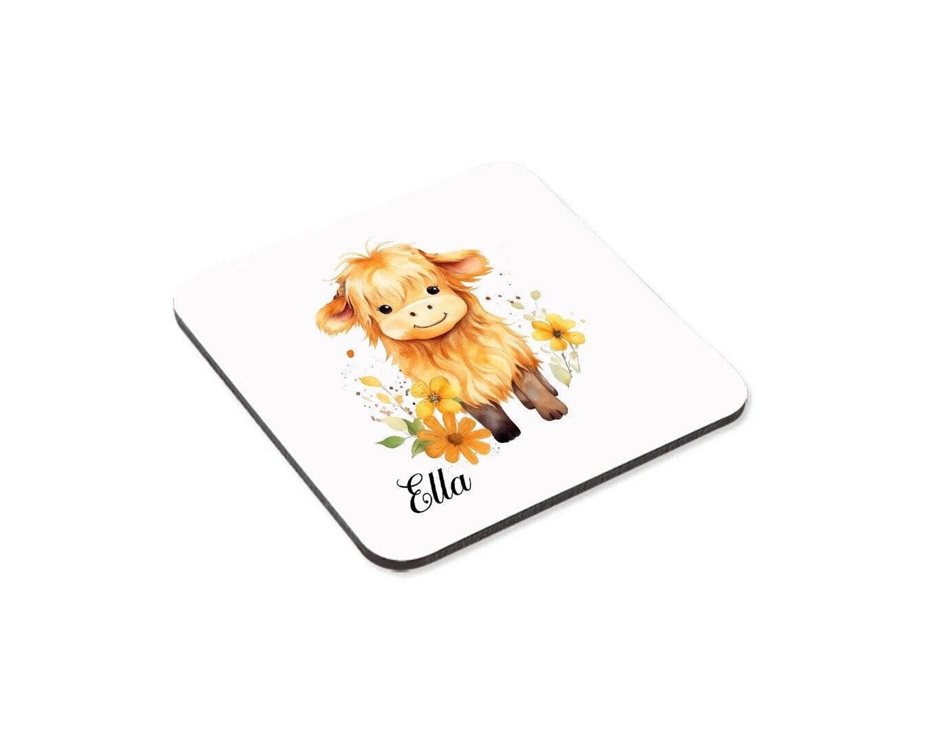 Highland Cow Personalised Mug & Coaster Set Fluffy Cute Highland Cow Girls Gift For Birthdays Christmas