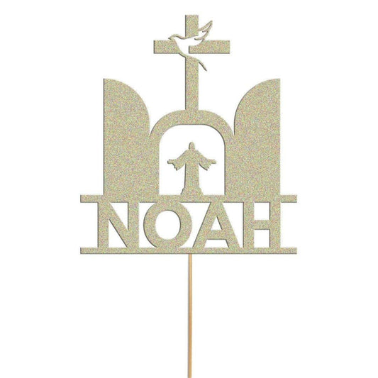 Personalised Glitter Confirmation Cake Topper: Dove & Cross Decoration