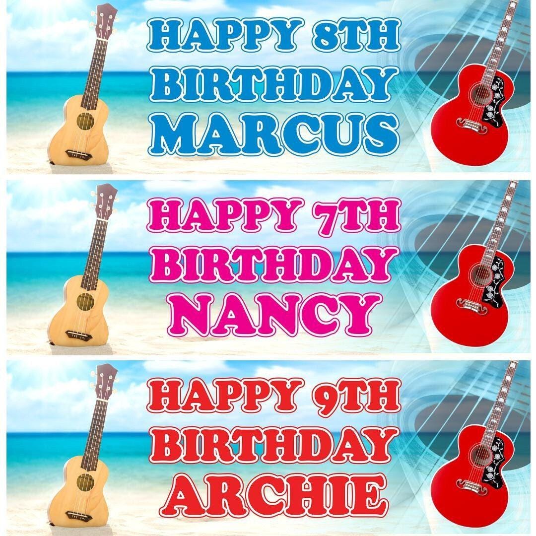 2 Personalised Guitar Birthday Party Celebration Banners Decoration Posters