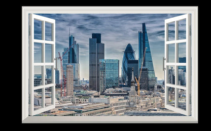 London Cityscape Wall Sticker: 3D Window View Vinyl Mural