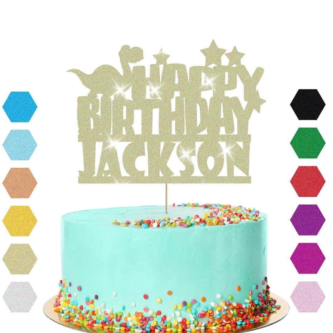 Personalised Dinosaur Glitter Happy Birthday Cake Topper Dino Party Decoration