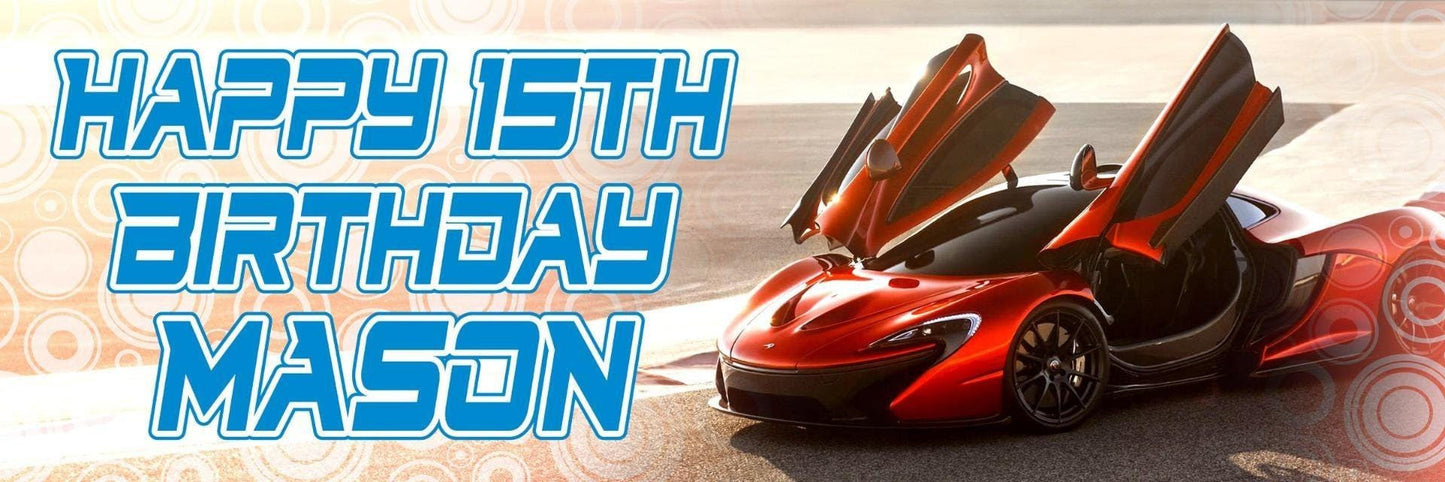 2 Personalised Fast Car Birthday Banners Party Celebration Decoration Posters