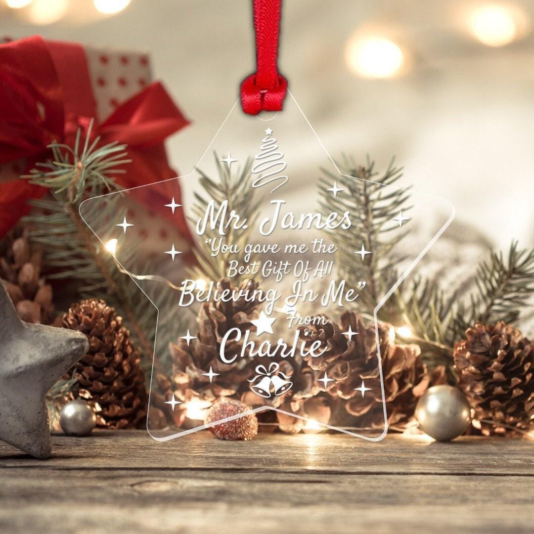 Personalised Teacher Christmas Bauble: Engraved Acrylic Star Keepsake