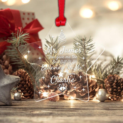 Personalised Teacher Christmas Bauble: Engraved Acrylic Star Keepsake