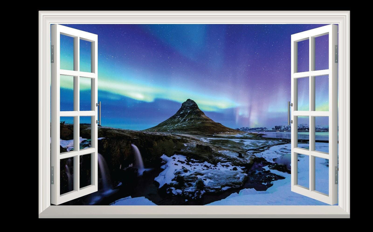 Northern Lights 3D Window View Wall Decal: Aurora Scenic Mural