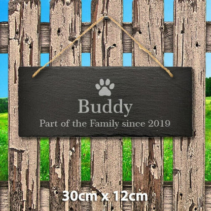 Personalised Pet Name Hanging Slate Sign Engraved Plaque Garden Kennel Dog House
