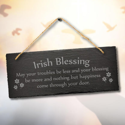Irish Blessings May Your Trouble Hanging Slate Greeting Gift Home Plaque Sign