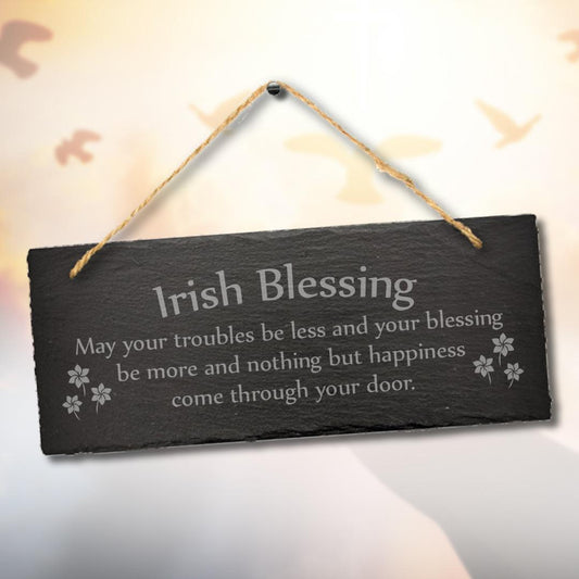 Irish Blessings May Your Trouble Hanging Slate Greeting Gift Home Plaque Sign