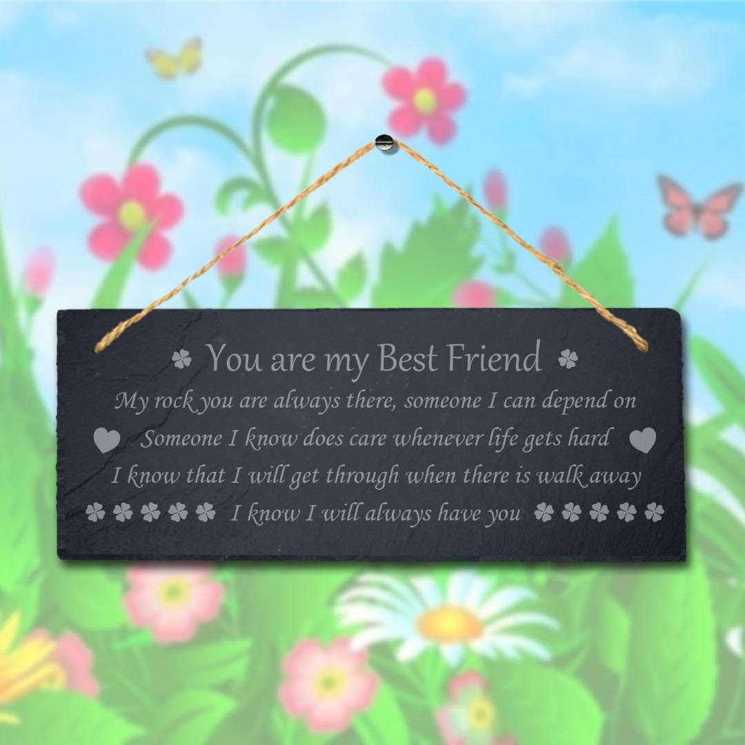 Best Friends Laser Engraved Hanging Slate Friendship Novelty Gift Plaque Sign
