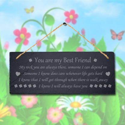 Best Friends Laser Engraved Hanging Slate Friendship Novelty Gift Plaque Sign