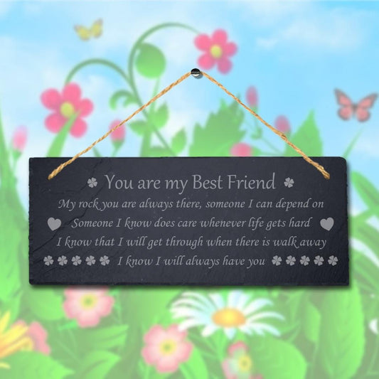 Best Friends Laser Engraved Hanging Slate Friendship Novelty Gift Plaque Sign