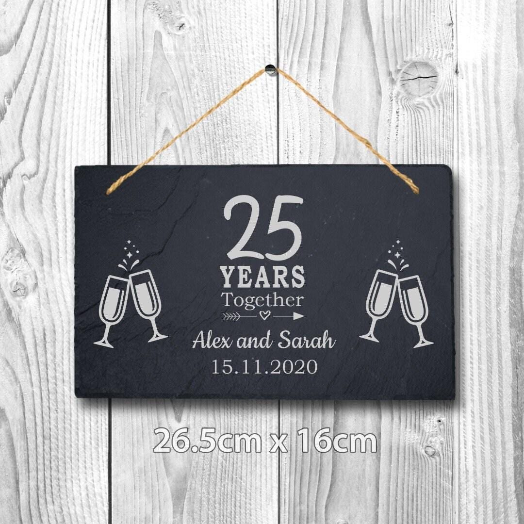 Personalised Couples Name Year Date Wedding Anniversary Hanging Slate Gift Sign