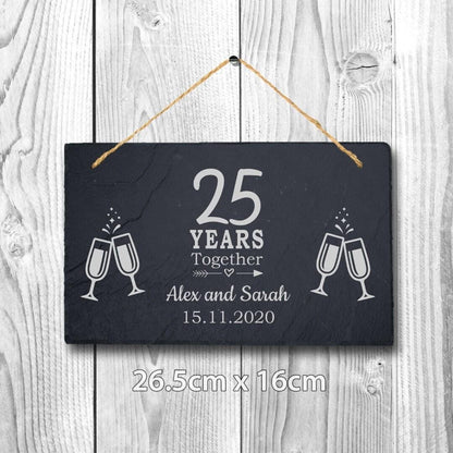 Personalised Couples Name Year Date Wedding Anniversary Hanging Slate Gift Sign