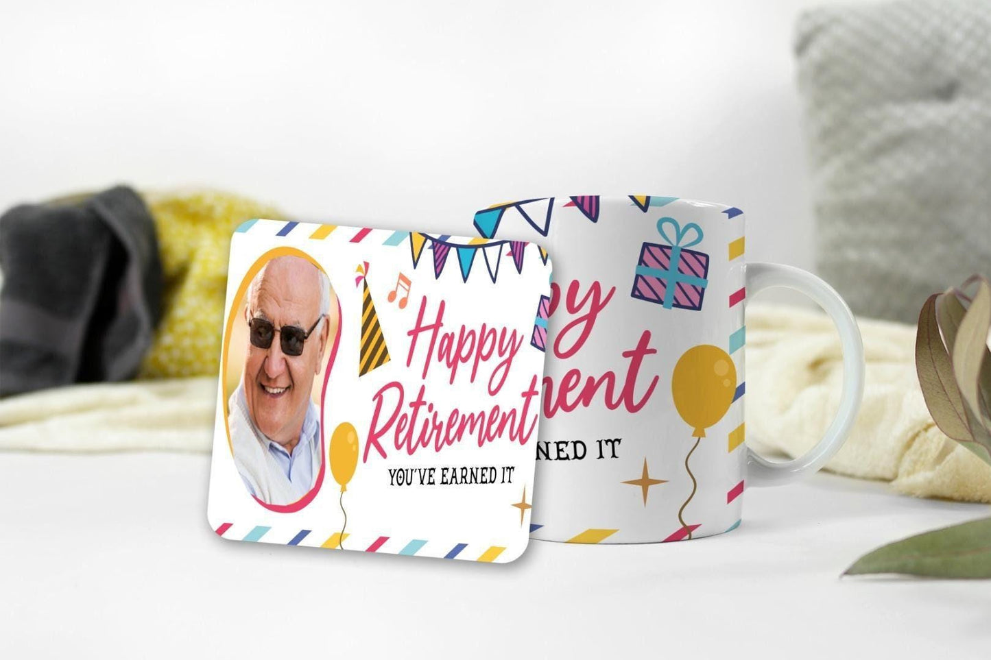 Personalised Happy Retirement Mug & Coaster Gift Set Retiring Leaving Keepsake