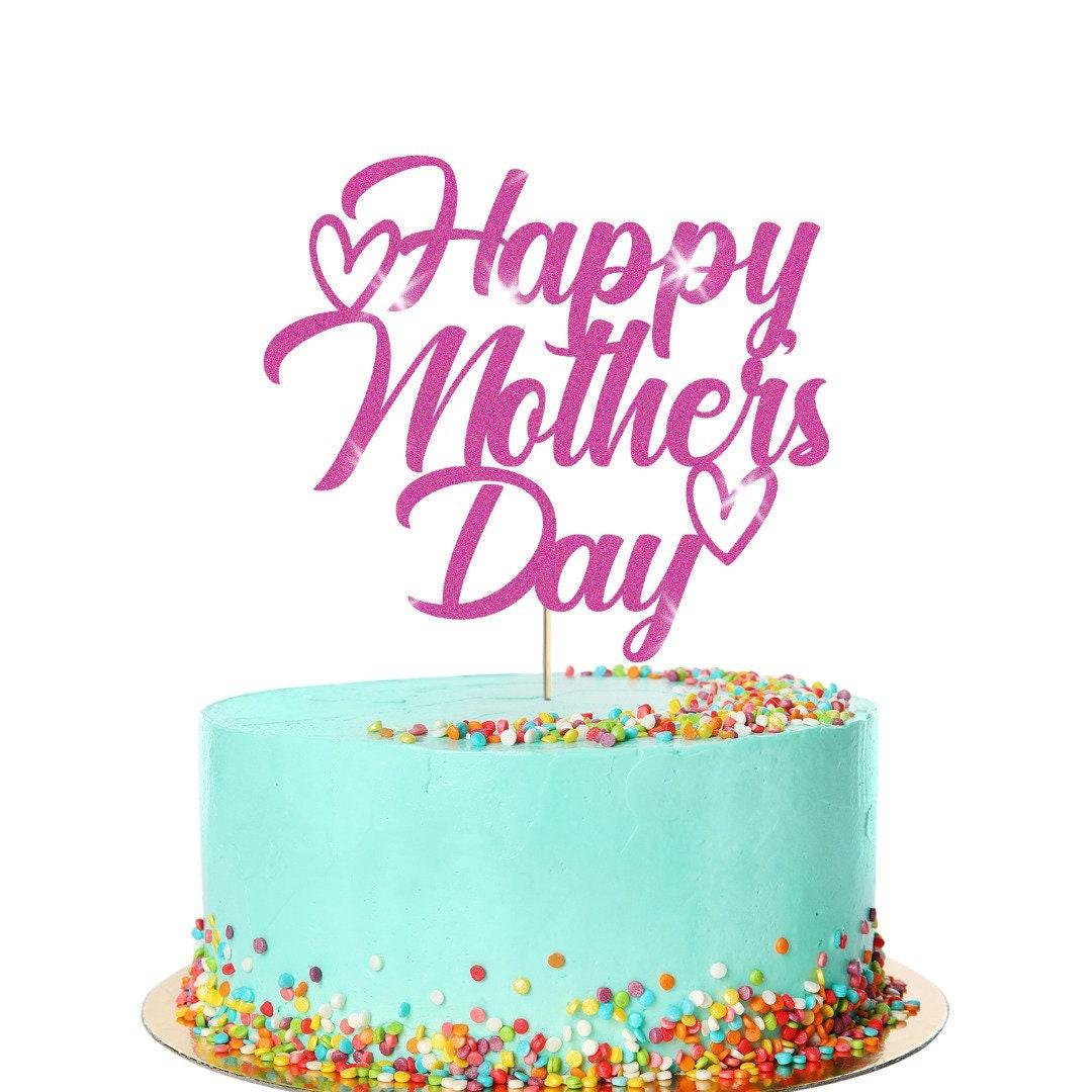 Happy Mothers Day Glitter Cake Topper Hearts Design Birthday Decoration
