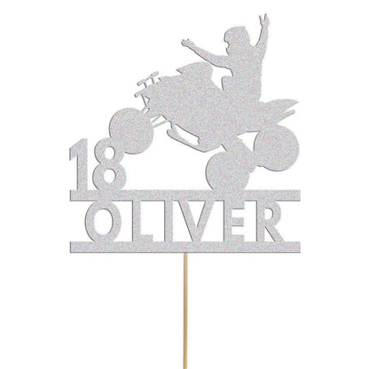 Personalised Quad Bike Glitter Cake Topper: ATV Birthday Decoration