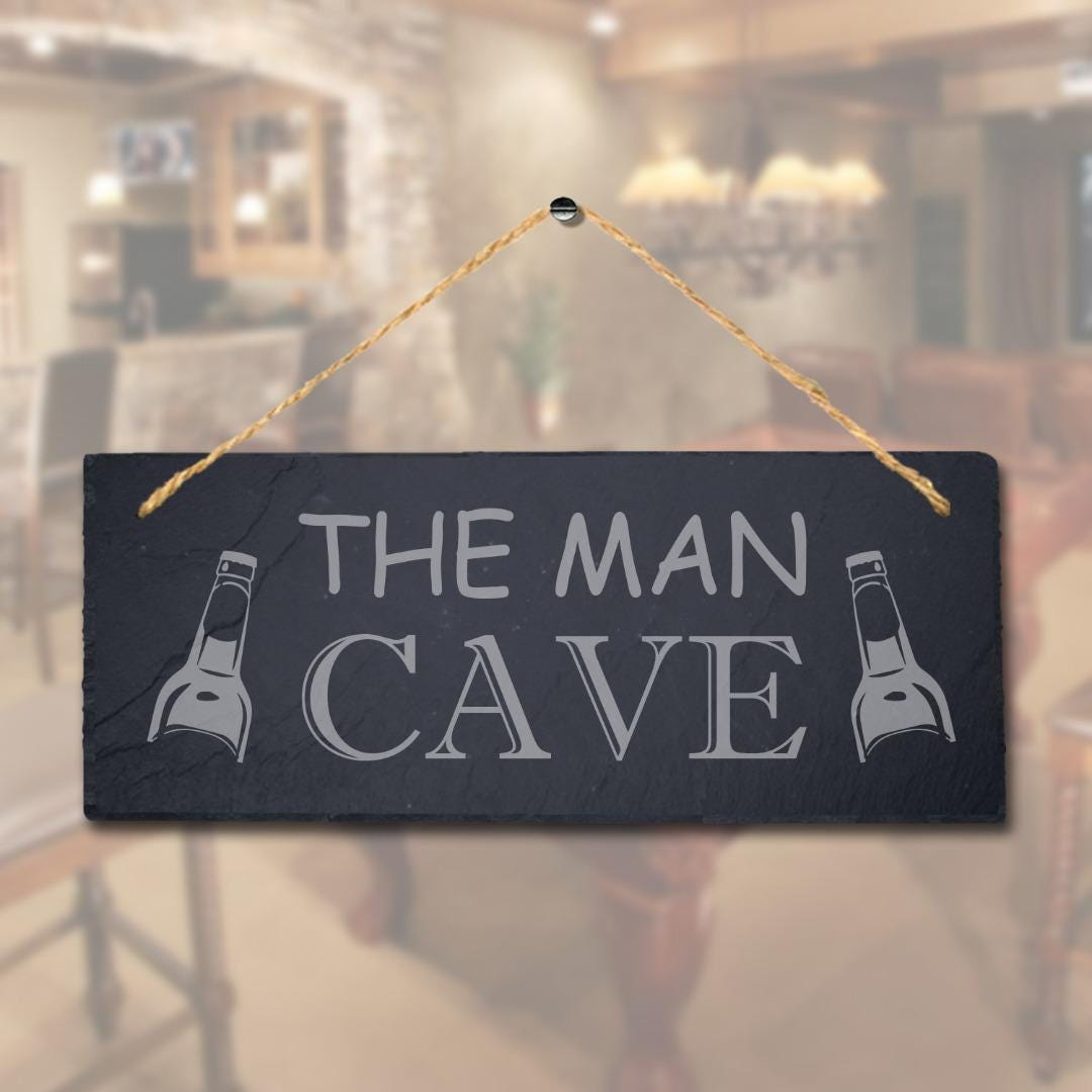 The Man Cave Laser Engraved Hanging Slate Pub Bar Shed Home Decor Plaque Sign