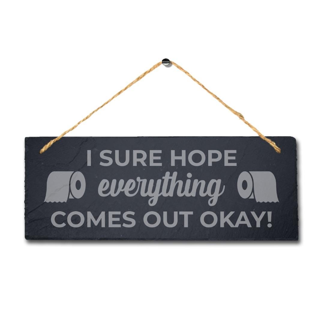 Toilet Wc Hanging Slate Sign Engraved Plaque Funny Restroom Washroom Home Gift