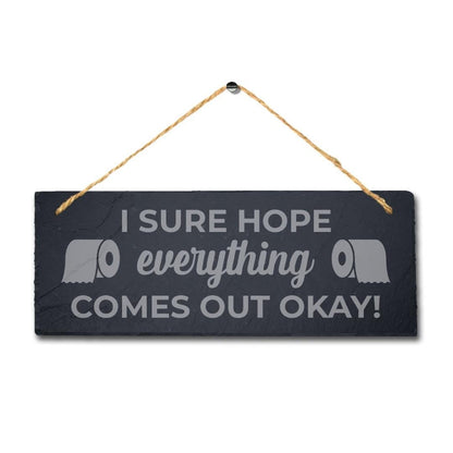 Toilet Wc Hanging Slate Sign Engraved Plaque Funny Restroom Washroom Home Gift