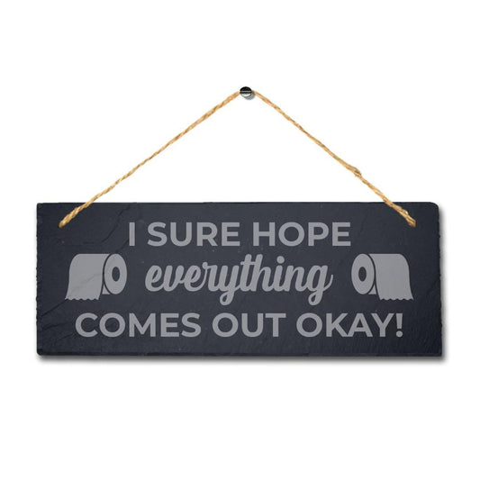 Toilet Wc Hanging Slate Sign Engraved Plaque Funny Restroom Washroom Home Gift