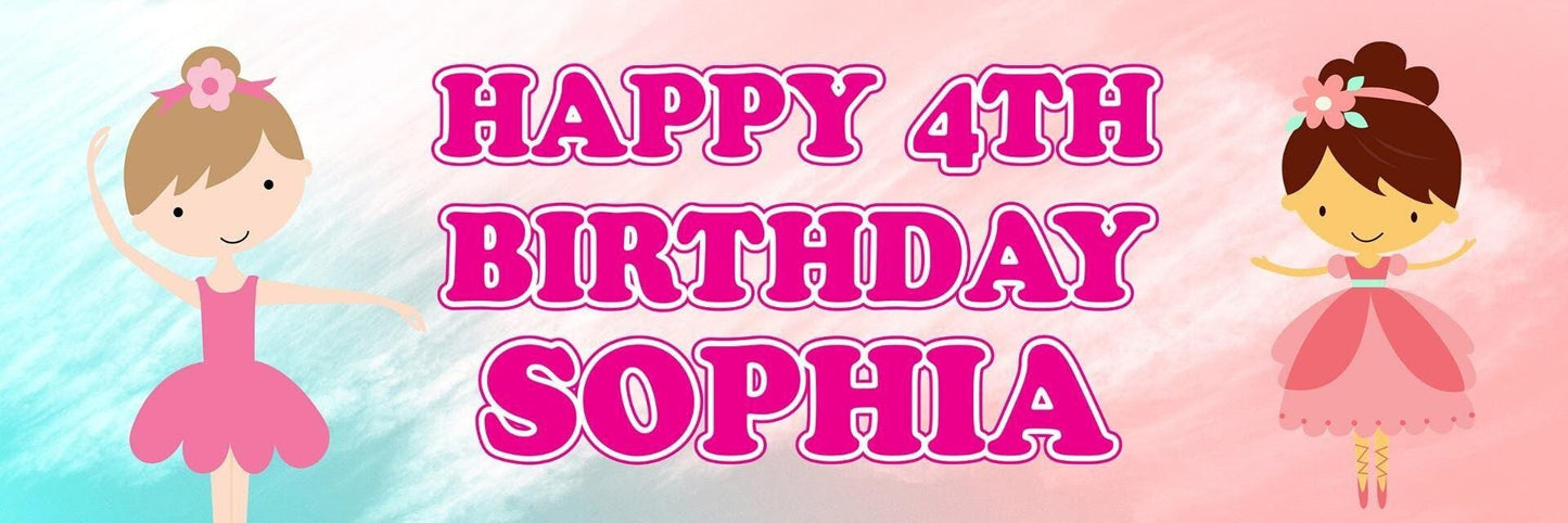 2x Personalised Ballerina Birthday Banner: Celebration Decoration