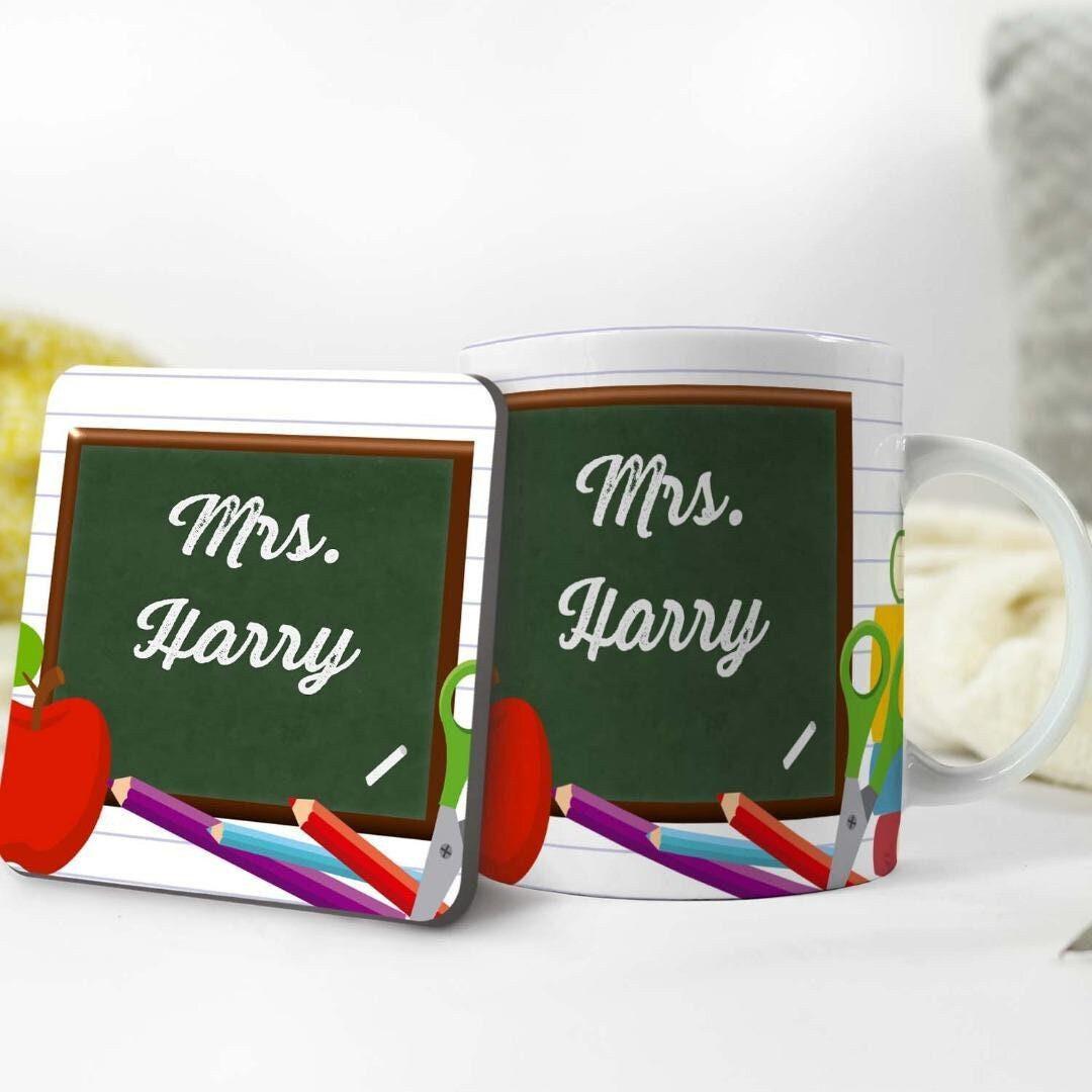 Personalised Mug And Coaster Gift Set Customise Teacher Name School Leavers Gift